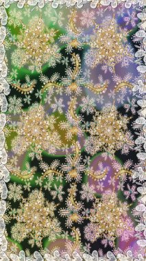 Kusursuz kraliyet lüksü, altın barok kumaş rengi. Altın antika ortaçağ dekoratifi, yapraklar ve altın desenli süslemelerle renksiz ve gri renklerde..