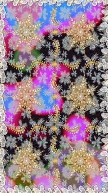 Damask, gri ve nötr renklerde altın soyut çiçek. Raster illüstrasyonu. Süsleme.