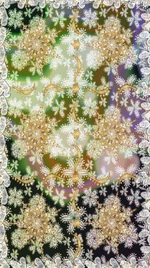 Dekoratif simetri arabesk. Doğum günü kartı, davetiye ya da afiş için iyidir. Tarafsız ve gri renklere altın. Kusursuz ortaçağ çiçek deseni. Raster illüstrasyonu.