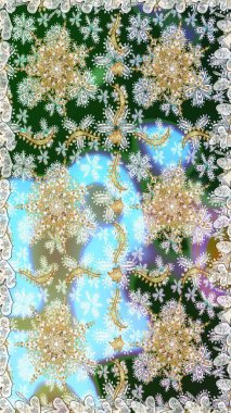 Geleneksel oryantasyon süsü. Klasik klasik klasik arka plan. Kusursuz klasik raster nötr, mavi ve altın desenli.