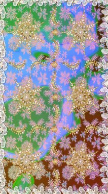 Tarafsız ve altın elementli mavi renklerde altın desen. Raster oryantal süs. Kusursuz altın desen.