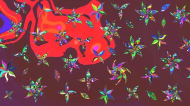 Manzaralı çiçek deseni. Çiçek kompozisyonu, el boyası, hassas şablon. Sevgililer günü ve tebrik kartı konsepti için şık bir davetiye. Üst görünüm, yumuşak kahverengi ve kırmızı renk.