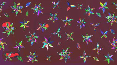 Düz Çiçek Elementleri Tasarımı. Sketch Colour Spring Theme eskiz kalıbı. Kahverengi ve yeşil renkli çiçekler. Sevimli çiçek raster deseni.