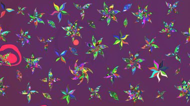 Raster deseni. Mor ve yeşil renklerde. Raster illüstrasyonu. Soyut çiçek çizim kalıbı arka planı. Küçük çiçekte sevimli çiçek deseni var..