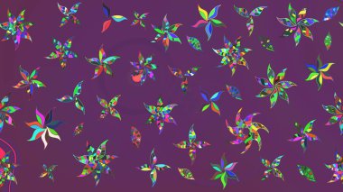 Raster illüstrasyonundaki çiçek desenli çizim. Suluboya tarzında mor ve yeşil renkte çiçekler.