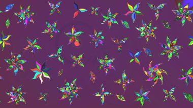 Düz Çiçek Elementleri Tasarımı. Renkli Bahar Teması eskiz kalıbı. Raster illüstrasyonundaki çiçek desenli çizim. Mor ve yeşil renkte çiçekler.