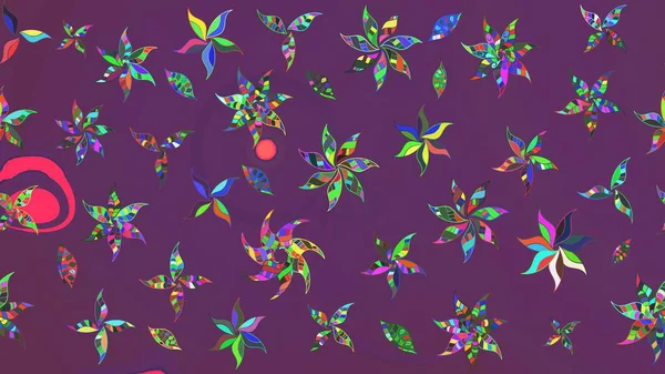 Raster deseni. Mor ve yeşil renklerde. Raster illüstrasyonu. Soyut çiçek çizim kalıbı arka planı. Küçük çiçekte sevimli çiçek deseni var..