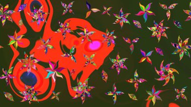 Raster illüstrasyonu. Gri ve yeşil renklerde. Gri ve yeşil renkli gri ve yeşil papatya deseni.