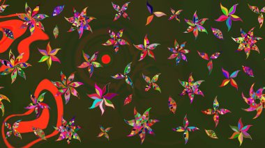 Düz Çiçek Elementleri Tasarımı. Yeşil ve gri renkli çiçekler. Renkli Yaz Temalı eskiz kalıbı. Çiçekli retro deseni çiz.