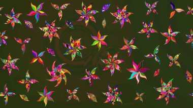 Düz Çiçek Elementleri Tasarımı. Renkli Yaz Temalı eskiz kalıbı. Modaya uygun kumaş deseni. Sevimli çiçek raster deseni.