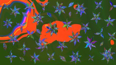 Elle çizilmiş. Doodle çiçekler ve dalları, otlar ve çiçekler. Güzel kumaş deseni. Raster illüstrasyon.