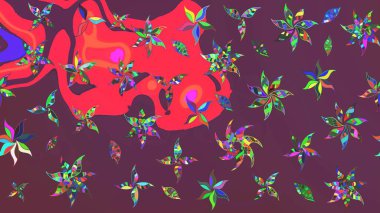 Çiçek buketleriyle klasik bir eskiz şekli. Raster illüstrasyonu. Kahverengi ve pembe renklerde.