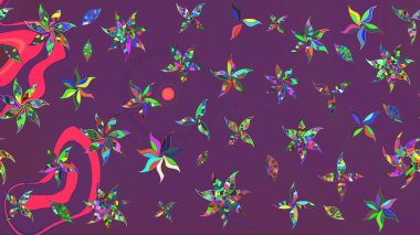 Mor ve yeşil çiçekli bahar çiçekleri. Motley illüstrasyonu. Küçük renkli çiçekler. Küçük çiçekte güzel bir desen. Moda baskıları için zarif bir şablon.