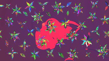 Mor ve pembe renkli Asya tekstili. Çiçek desenli çizim. Raster illüstrasyonu.