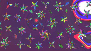 Düz Çiçek Elementleri Tasarımı. Çiçeksel fantezi tasarımı ve parlak bir arka plan çizimi. Renkli Bahar Teması çizim şablonu.