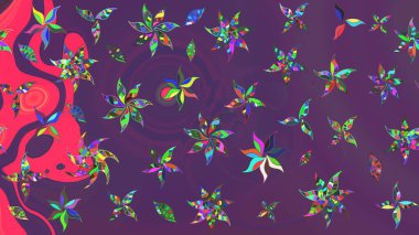 Suluboya tarzında mor ve mor renklerde. Küçük çiçekli yay deseni çiz. Raster illüstrasyonu.