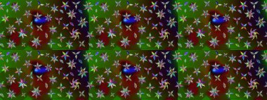 Raster illüstrasyonundaki çiçek desenli çizim. Suluboya tarzında yeşil ve kahverengi renkte çiçekler.