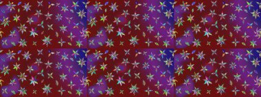 Raster düz çiçek çizim deseni. Hediye ambalaj kağıdı, tebrik kartları, posterler ve pankart tasarımı. Kırmızı ve mor renkte çiçekler.