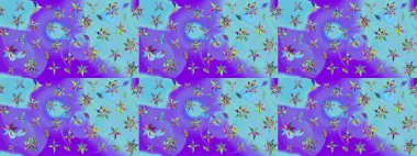 Raster çiçek desenli çiçek deseni, yapraklar, dekoratif elementler, sıçrama, lekeler, el çizimi kontur çizgileri ve Doodle çizim stili, grafik raster çizim çizimi.