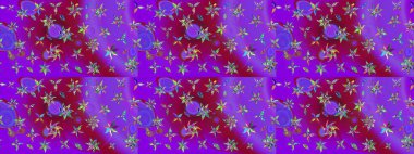 Suluboya çiçekli çiçek deseni. Raster illüstrasyonu. Mor ve mor renklerde güzel tekstil.