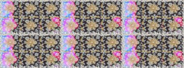 Raster illüstrasyonu. Süslü dekorasyon. Damask altın soyut çiçek gri renklerde pürüzsüz desen.