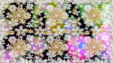 Kusursuz soyut bir arkaplan. Oriental raster klasik nötr, gri ve altın desenli. Raster illüstrasyonu.