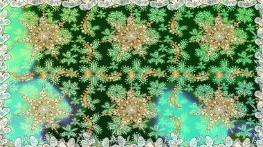 Barok tarzında kusursuz bir doğulu süsü. Raster geleneksel altın pürüzsüz desen yeşil ve nötr renkler.