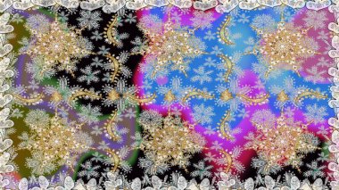 Gri ve nötr renklerde altın desenli altın elementler. Gri ve nötr renklerde ve altın elementlerle kusursuz klasik desen. Noel, kar tanesi, yeni yıl.