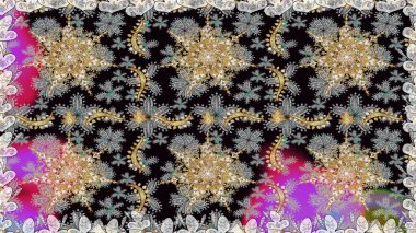 Barok tarzında kusursuz bir doğulu süsü. Geleneksel altın sarısı desenli gri ve siyah renkler ve altın elementler.