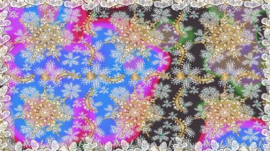 Raster illüstrasyonu. Gri ve nötr renklerde, altın elementlerle klasik, pürüzsüz desen.