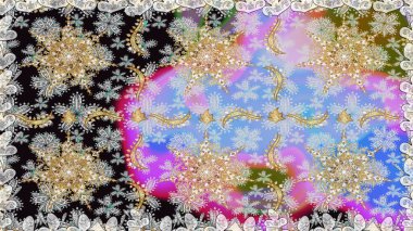 Altın çiçekli, pürüzsüz desen. Tarafsız ve gri renklerde altın bir element. Damask arkaplanı. Barok tarzında altın çiçekli süs..