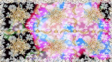 Tarafsız ve bej renklerde altın rengi ve altın elementler. Noel, kar tanesi, yeni yıl. Tarafsız ve bej renklerde altın elementlerle kusursuz klasik desen.