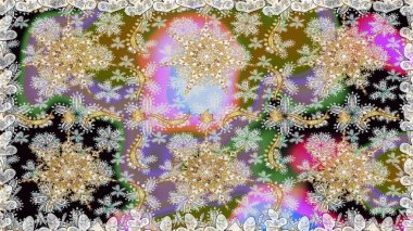 Barok tarzında kusursuz bir doğulu süsü. Tarafsız ve gri renklerdeki altın desenli altın elementler. Geleneksel klasik altın desen. Raster doğulu süsü.