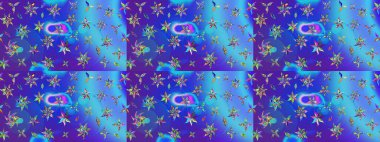 Renkli Bahar Teması eskiz kalıbı. Çiçekli çizim şekli. Mavi ve mor renkli çiçekler. Düz Çiçek Elementleri Tasarımı.