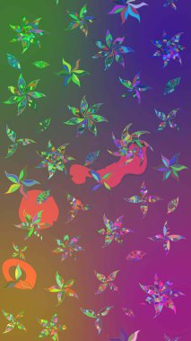 Raster illüstrasyonundaki çiçek desenli çizim. Suluboya tarzında mor ve yeşil renkte çiçekler.