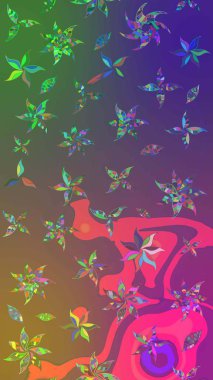 Yeşil ve mor renkli çiçekler. Raster düz çiçek çizim deseni. Tasarım hediye paketi, tebrik kartları, posterler ve afiş tasarımı.