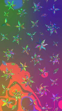 Mor ve yeşil renkli çiçekler. Küçük çiçekteki sevimli çiçek deseni. Raster illüstrasyonu.