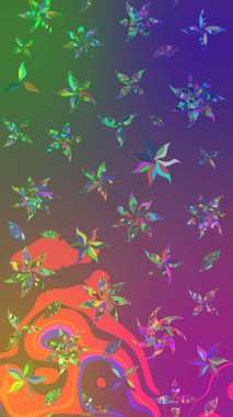 Raster illüstrasyonu. Klasik tropikal doğal elementlerin suluboya seti. Egzotik çiçekler, botanik parlak klasik mor ve yeşil renkler.