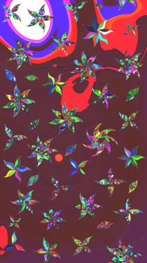 Raster illüstrasyonundaki çiçek desenli çizim. Kahverengi ve mor renkte çiçekler.