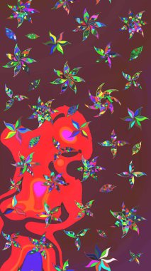 Raster çiçek desenleri çiziyor. Vadinin çiçekleri kahverengi ve kırmızı renklerde.