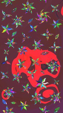 Kahverengi ve kırmızı renkte etnik çiçeklerle süslenmiş zarif bir eskiz şekli. Raster Çiçek İllüstrasyon Şirin Tekstil.