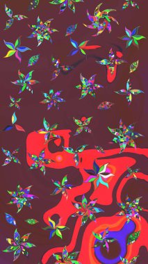 Kahverengi ve kırmızı renkte çiçekler. Çiçekli karalama şeklinde Raster çiçek deseni. Nazikçe, güzel çiçek arkaplanı..