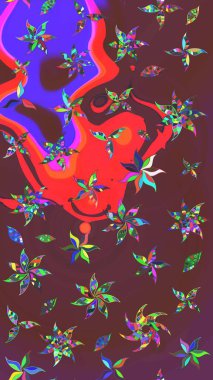 Kahverengi ve mor renkli çiçekler. Çiçek desenli eskiz. Düz Çiçek Elementleri Tasarım Raster illüstrasyonu. Renkli Bahar Teması çizim şablonu.