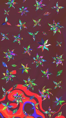 Raster illüstrasyonu. Küçük çiçekteki sevimli çiçek deseni. Kahverengi ve kırmızı renkte çiçekler.