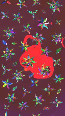 Kahverengi ve kırmızı renklerde. Raster illüstrasyonu. 3D çiçekler, çizim.