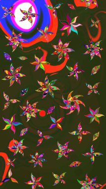 Renkli Bahar Teması eskiz kalıbı. Düz Çiçek Elementleri Tasarımı. Raster illüstrasyonundaki çiçek desenli çizim. Gri ve yeşil renkte çiçekler.