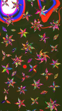 Eskiz arkaplan modeli. Yapraklı çiçekler ve yeşil ve gri renkli papatya çiçekleri. Raster - stok.