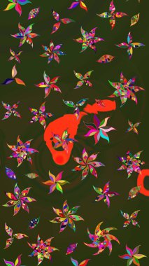 Çiçekli karalama şeklinde Raster çiçek deseni. Yeşil ve gri renkli çiçekler. Yumuşak, bahar çiçekli arka plan.