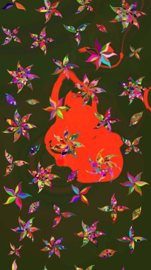 Hediye ambalaj kağıdı, tebrik kartları, posterler ve pankart tasarımı. Raster düz çiçek çizim deseni. Gri ve yeşil renkte çiçekler.