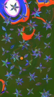 Tekrarlayan çiçek arkaplanı, zarif yeşil ve mavi çiçek duvar kağıdı. Yeşil ve mavi renkler üzerine çiçek desenli çizim, el yapımı papatyalar, papatyalar.